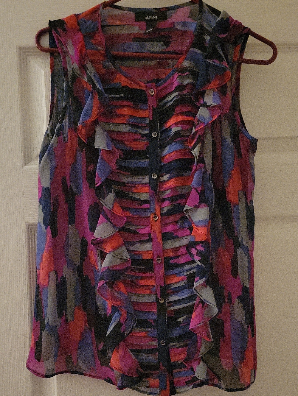 Alfani Multicolor Ruffled Sleeveless Button-Front Top